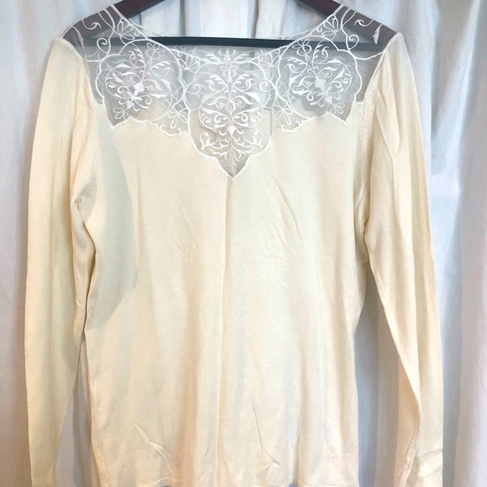 N E W Boston Proper sweater with sheer lace top.